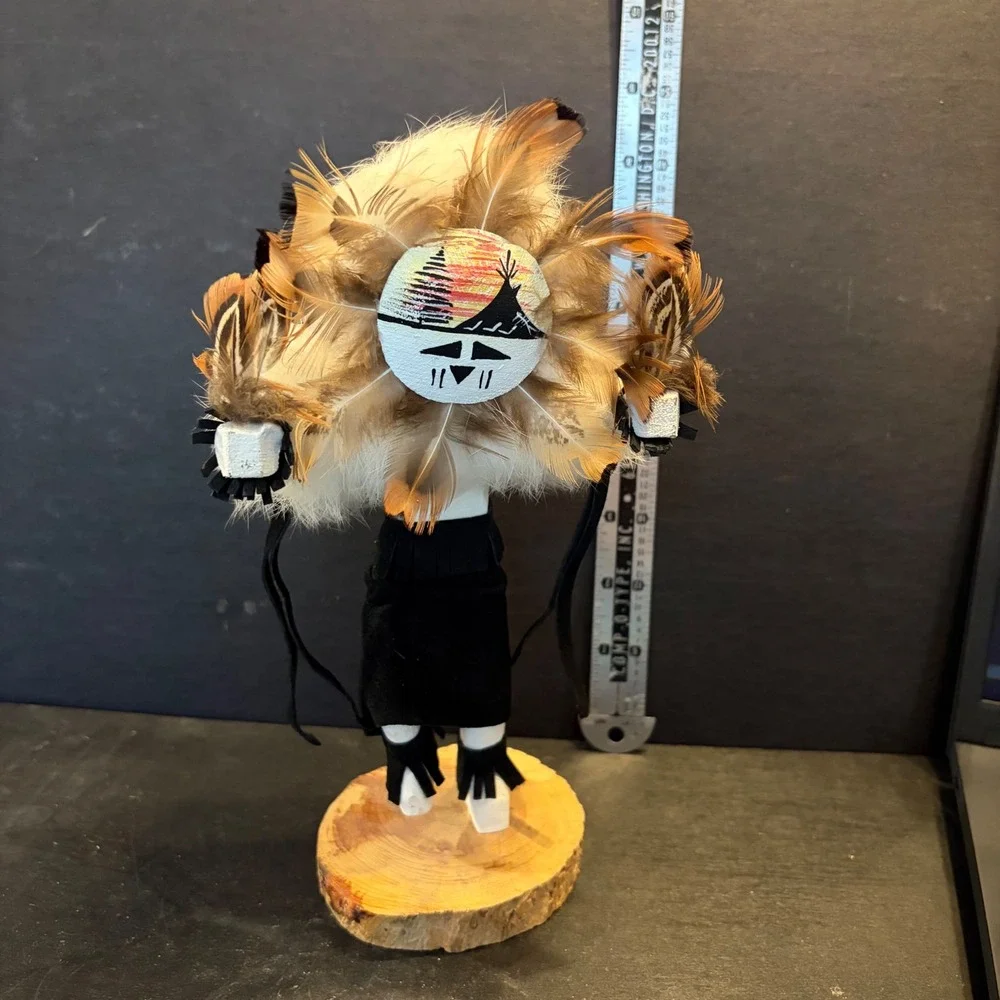 Navajo Sunface Kachina Doll Handcrafted W Editty Signed Wood Base 8.5 Inch